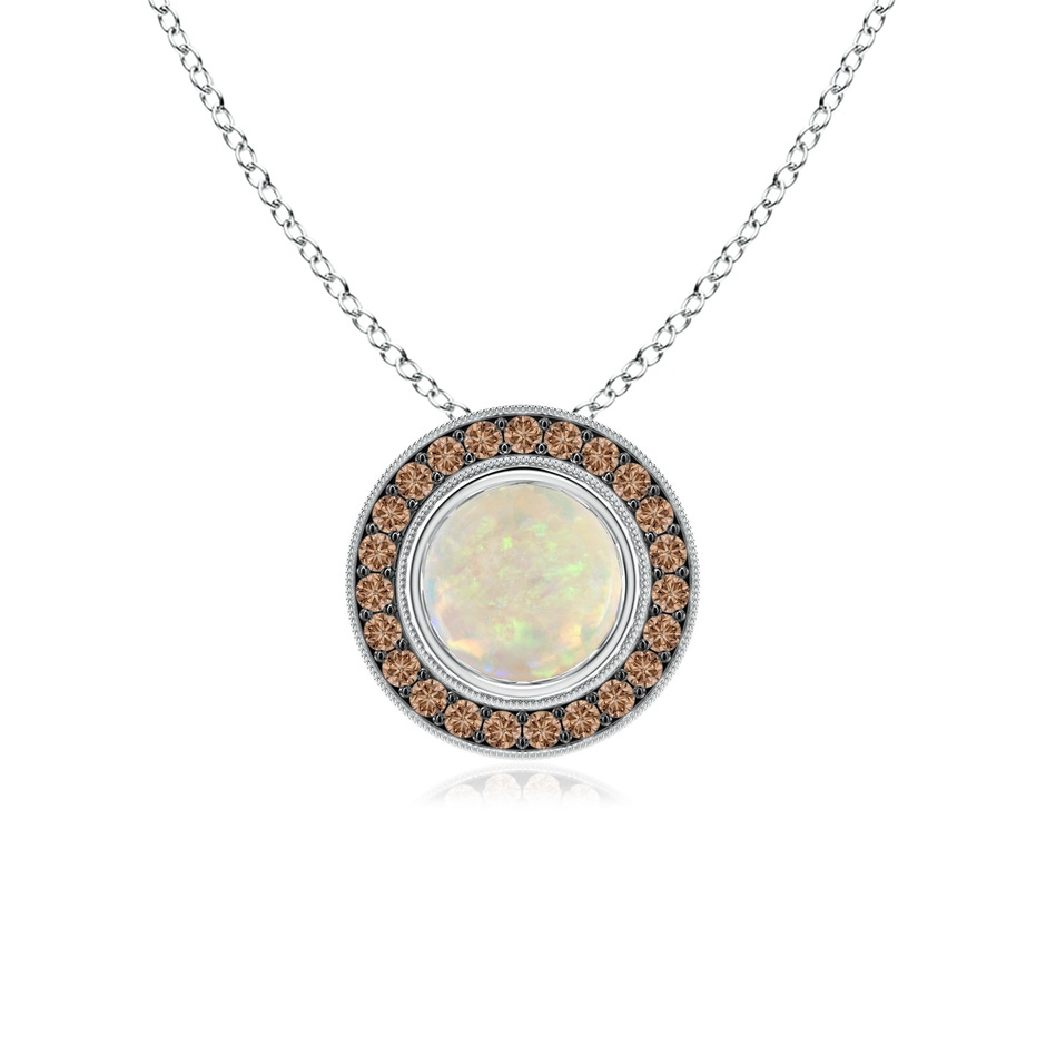 6mm AAA Bezel-Set Opal Pendant with Coffee Diamond Halo in White Gold 