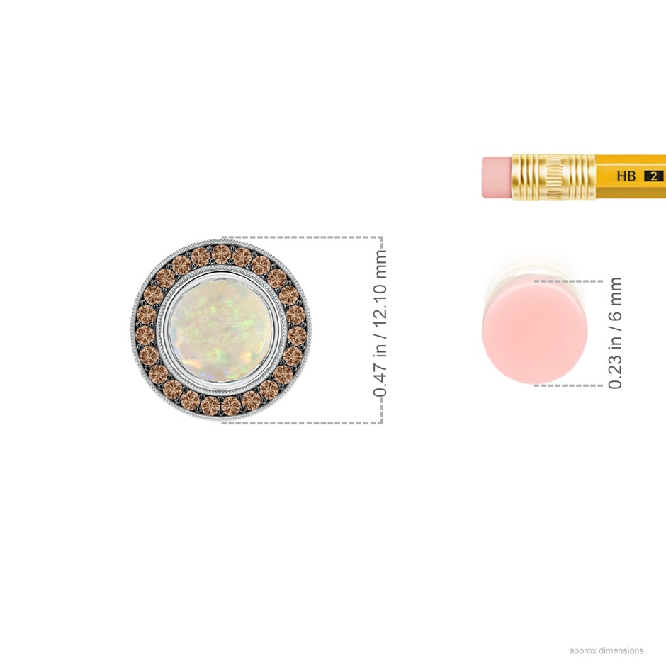 6mm AAA Bezel-Set Opal Pendant with Coffee Diamond Halo in White Gold ruler
