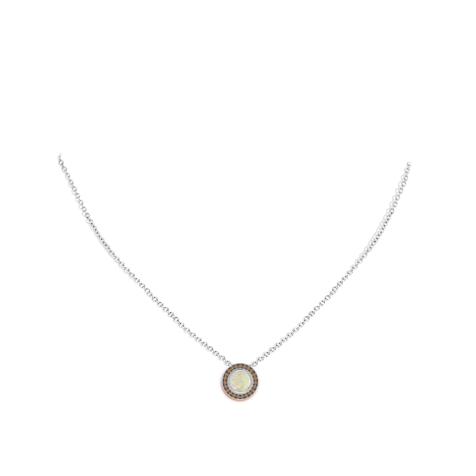 6mm AAA Bezel-Set Opal Pendant with Coffee Diamond Halo in White Gold pen