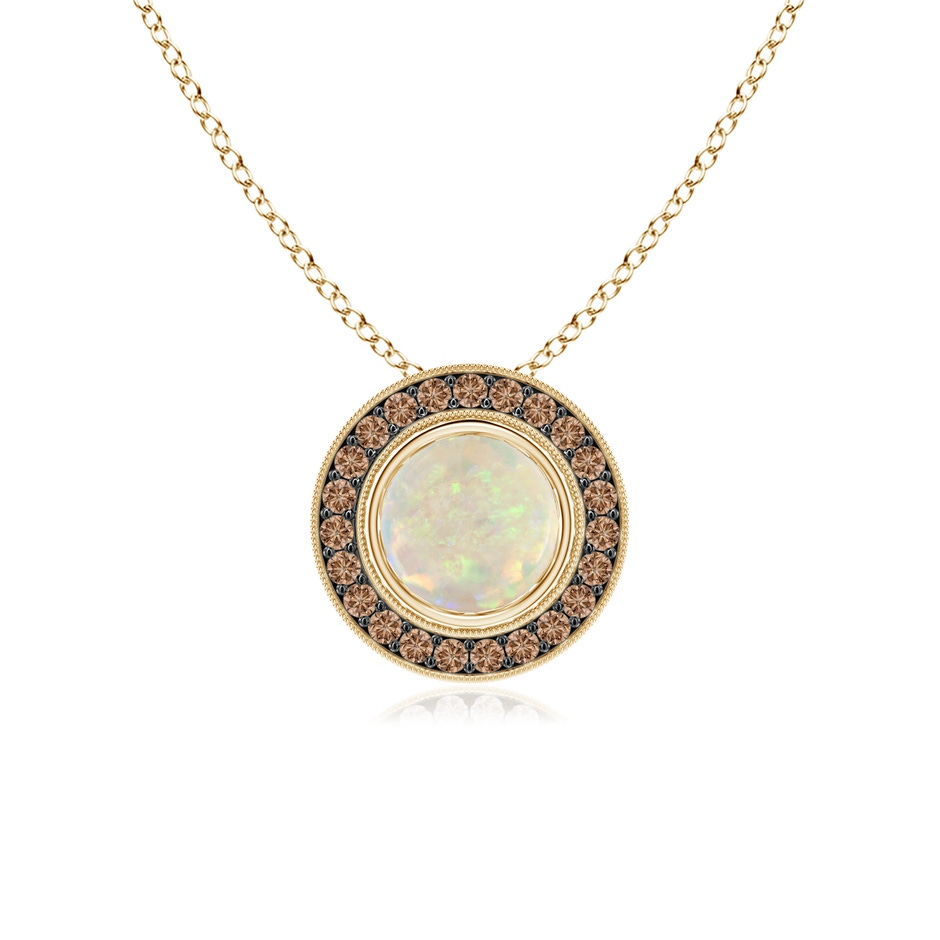 6mm AAA Bezel-Set Opal Pendant with Coffee Diamond Halo in Yellow Gold 