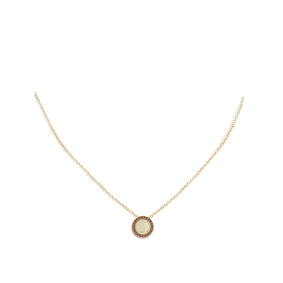 6mm AAA Bezel-Set Opal Pendant with Coffee Diamond Halo in Yellow Gold pen