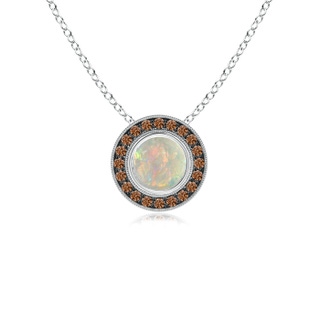 6mm AAAA Bezel-Set Opal Pendant with Coffee Diamond Halo in P950 Platinum