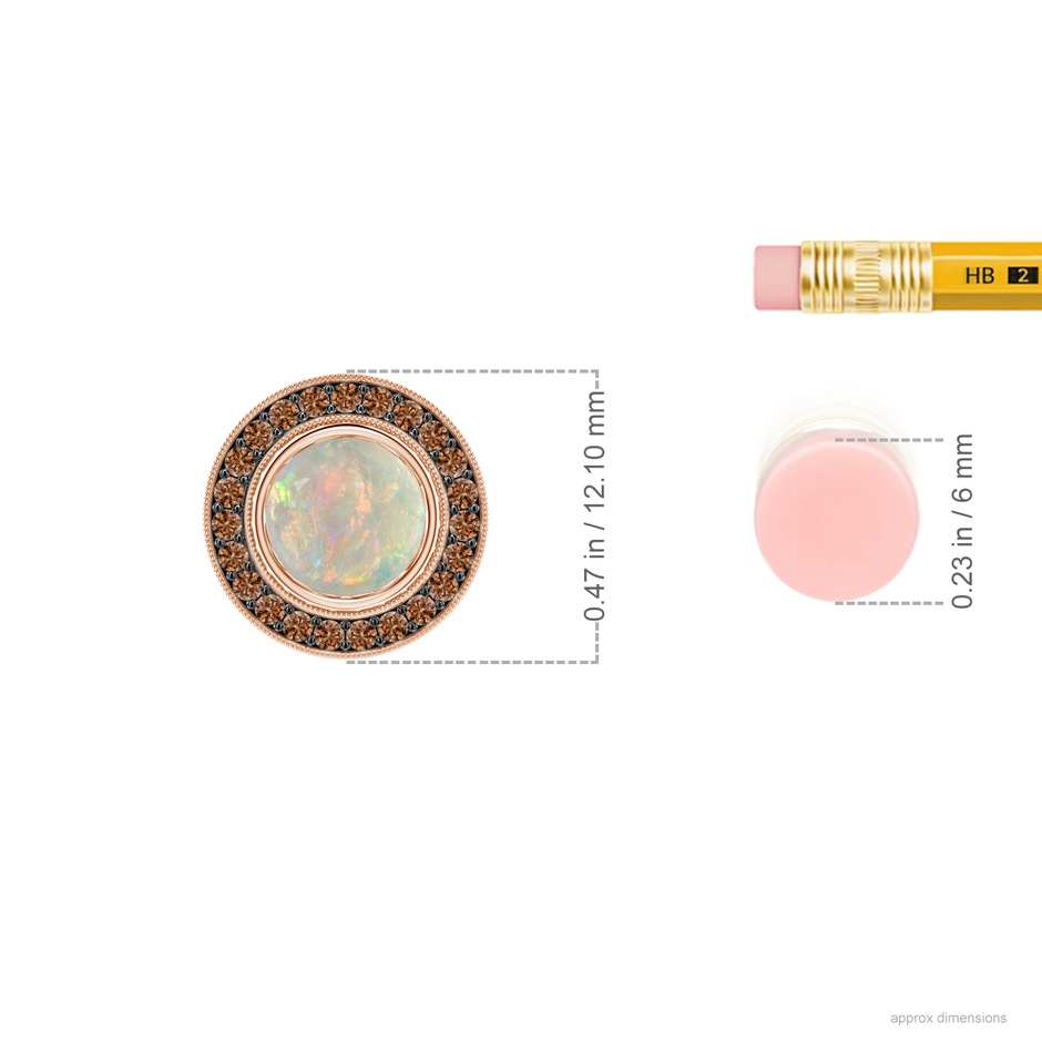 6mm AAAA Bezel-Set Opal Pendant with Coffee Diamond Halo in Rose Gold ruler