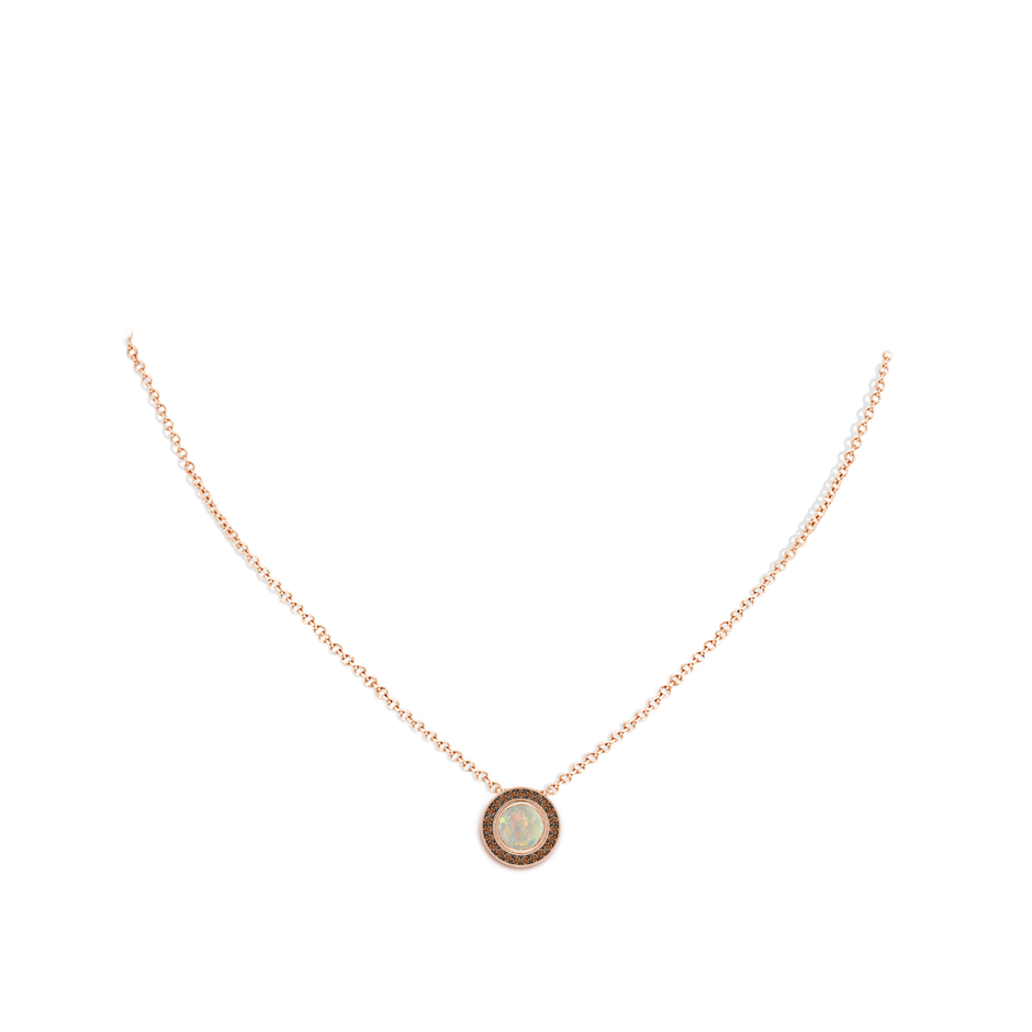 6mm AAAA Bezel-Set Opal Pendant with Coffee Diamond Halo in Rose Gold pen