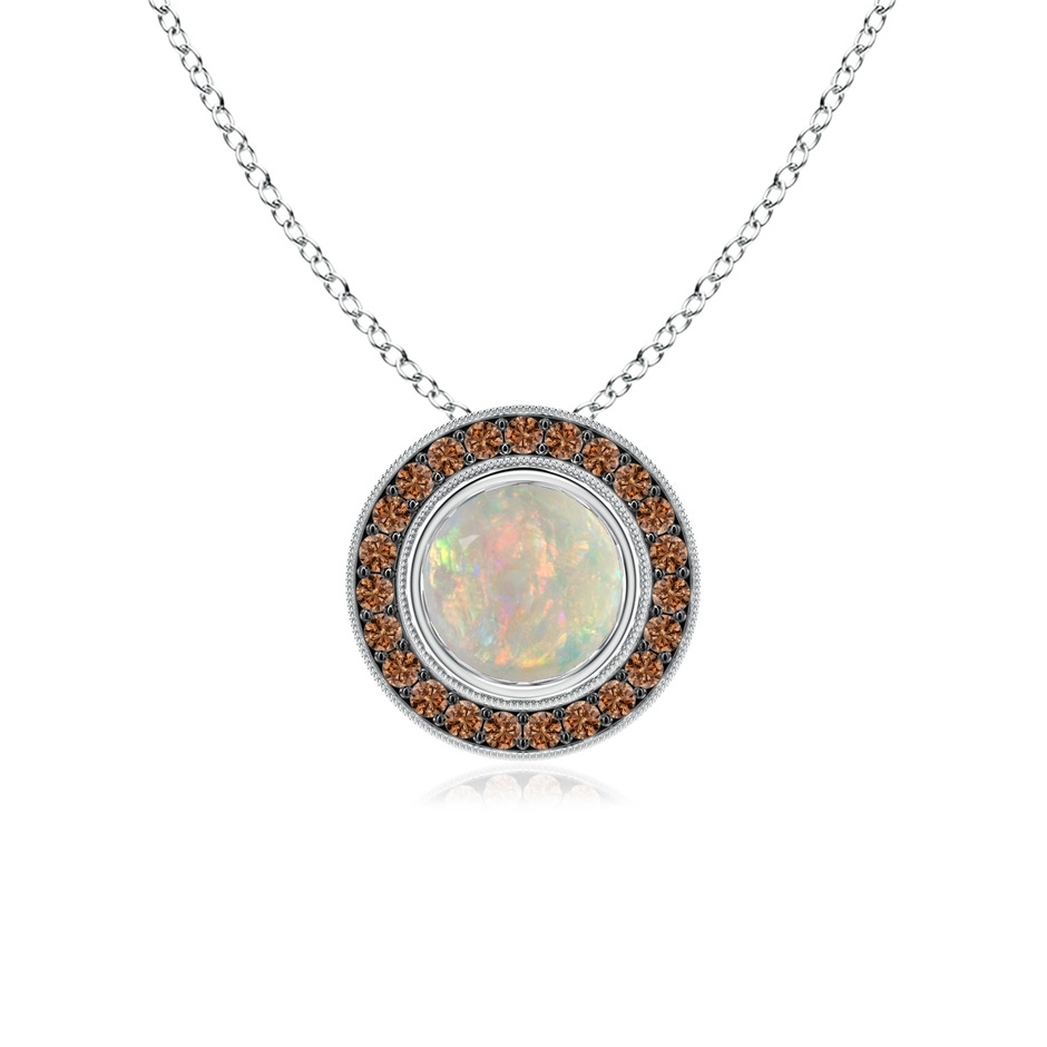 6mm AAAA Bezel-Set Opal Pendant with Coffee Diamond Halo in White Gold 