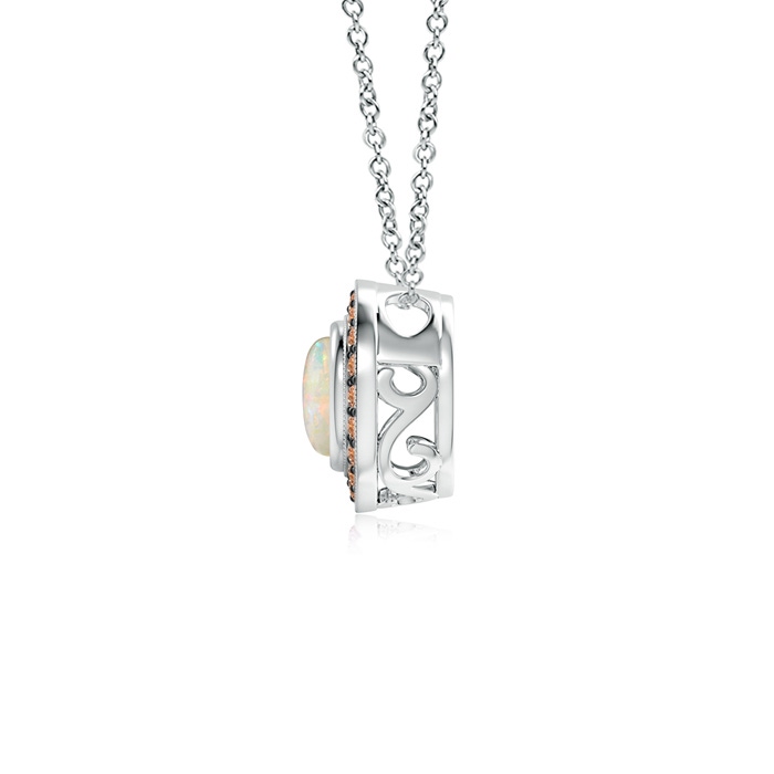 6mm AAAA Bezel-Set Opal Pendant with Coffee Diamond Halo in White Gold Back