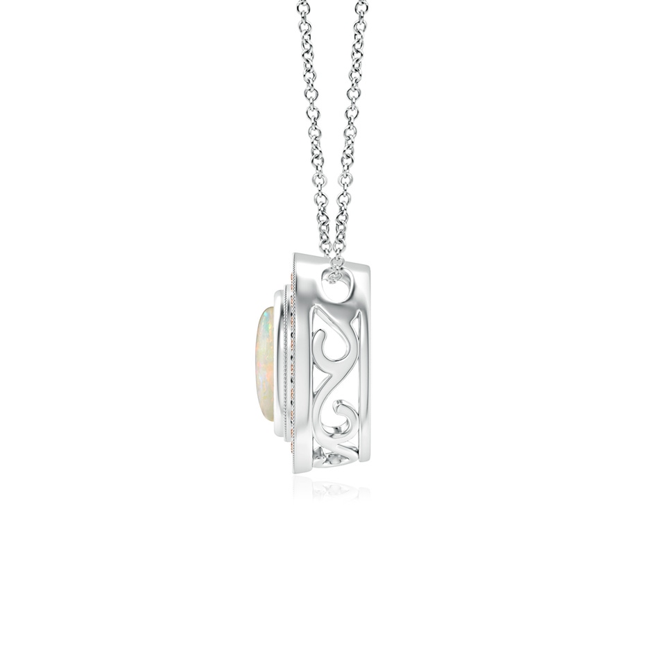 6mm AAAA Bezel-Set Opal Pendant with Coffee Diamond Halo in White Gold side 199