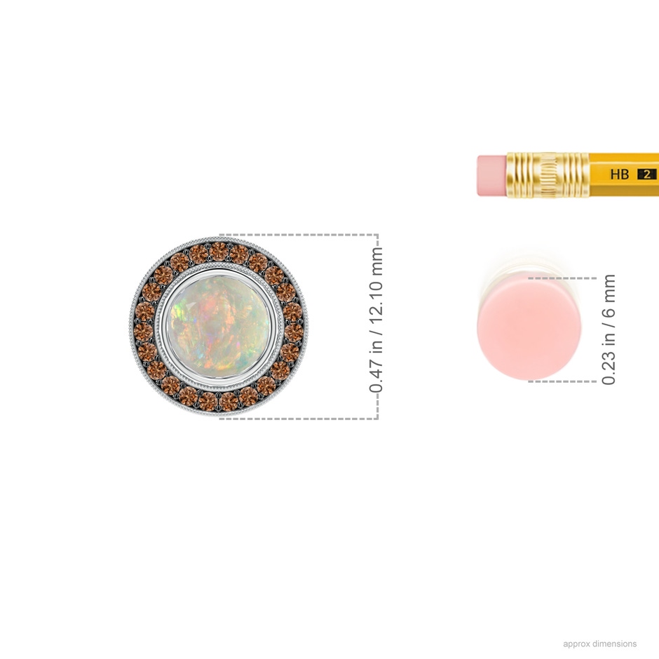 6mm AAAA Bezel-Set Opal Pendant with Coffee Diamond Halo in White Gold ruler