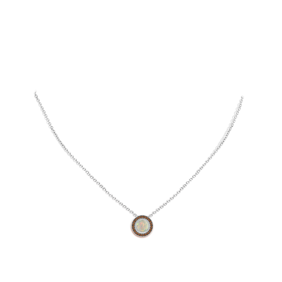 6mm AAAA Bezel-Set Opal Pendant with Coffee Diamond Halo in White Gold pen