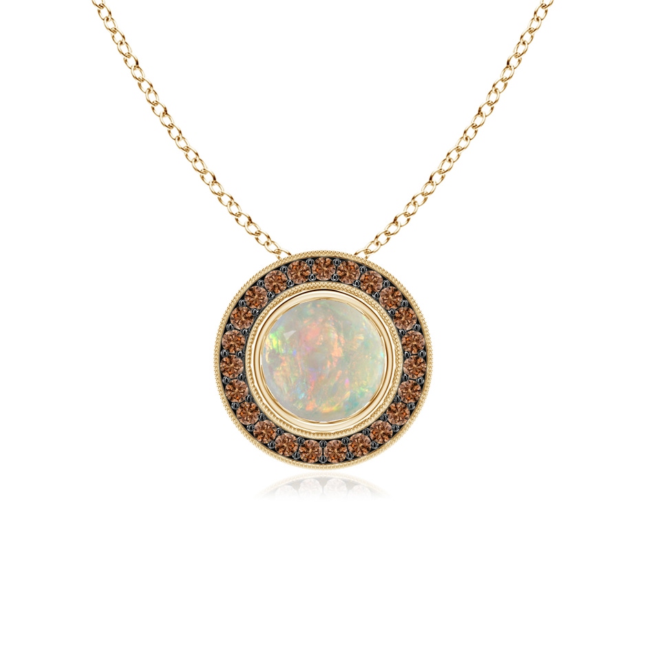 6mm AAAA Bezel-Set Opal Pendant with Coffee Diamond Halo in Yellow Gold 