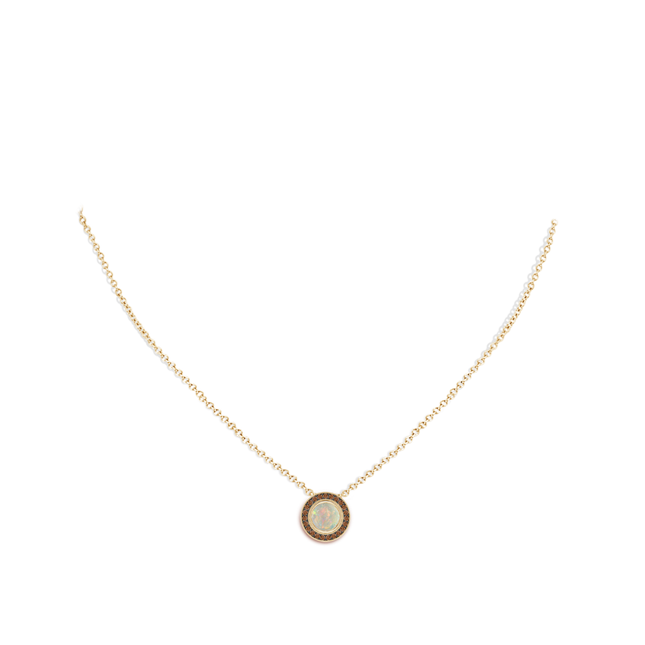 6mm AAAA Bezel-Set Opal Pendant with Coffee Diamond Halo in Yellow Gold pen