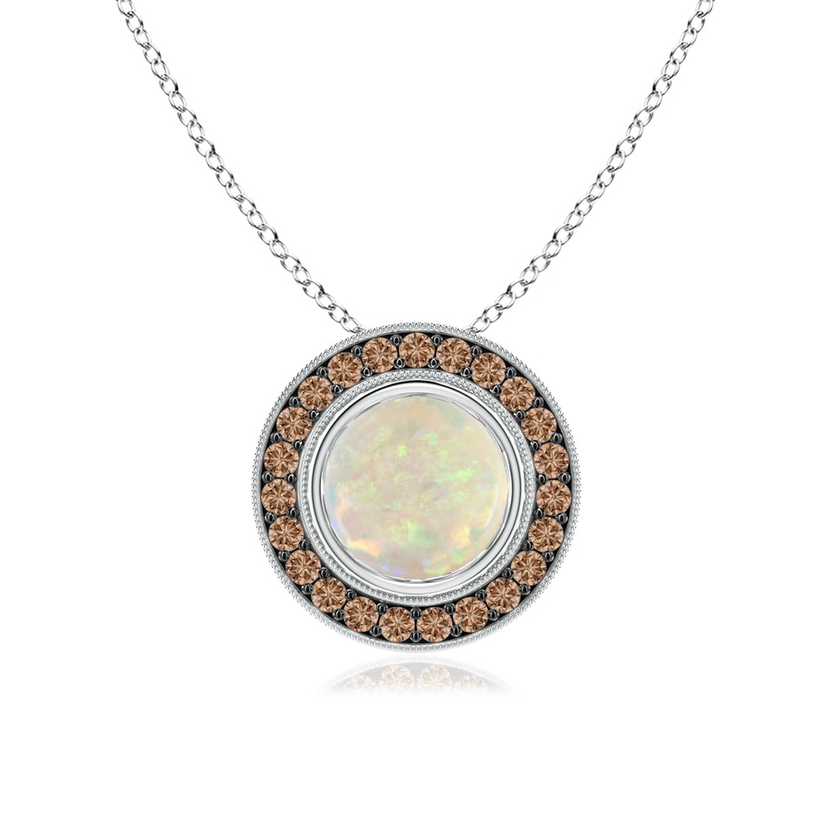 7mm AAA Bezel-Set Opal Pendant with Coffee Diamond Halo in 18K White Gold 