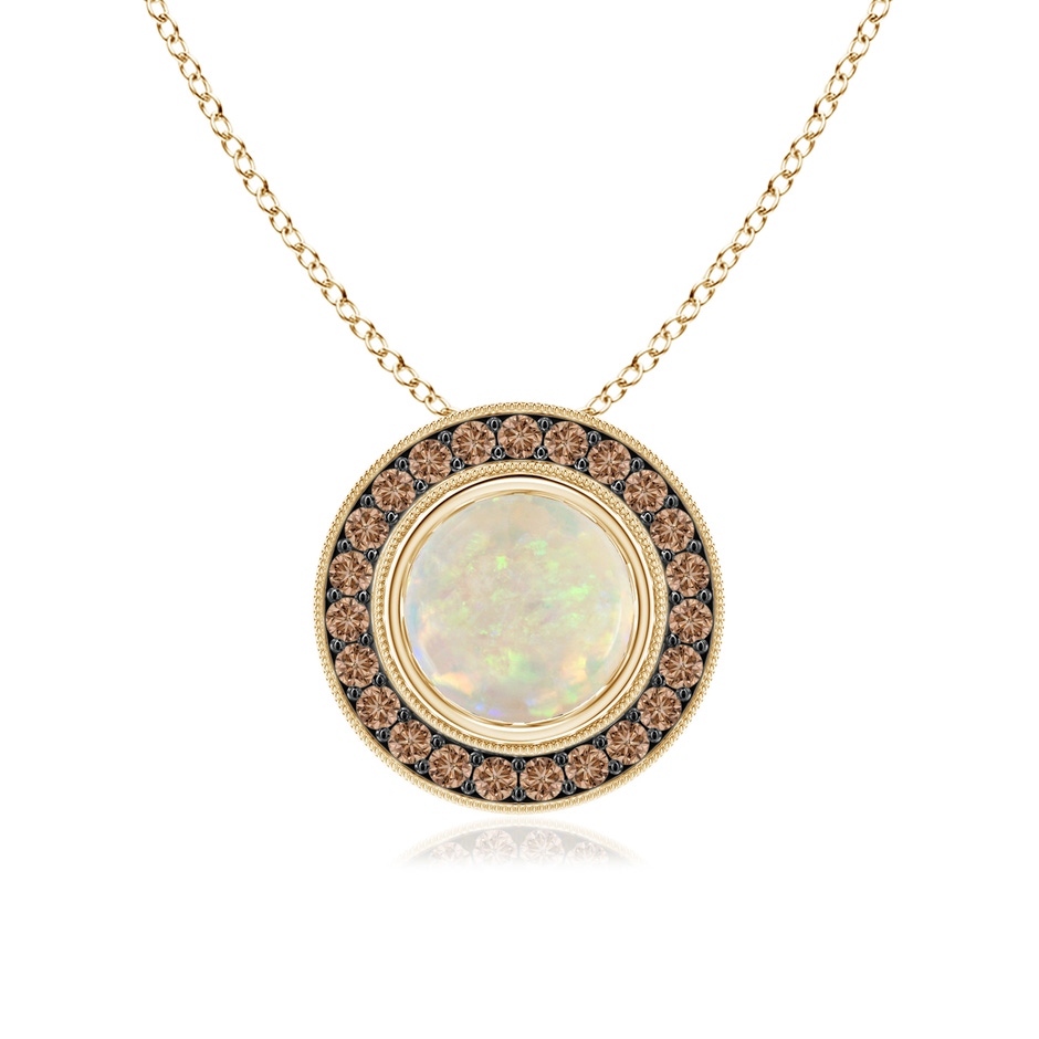 7mm AAA Bezel-Set Opal Pendant with Coffee Diamond Halo in 18K Yellow Gold 
