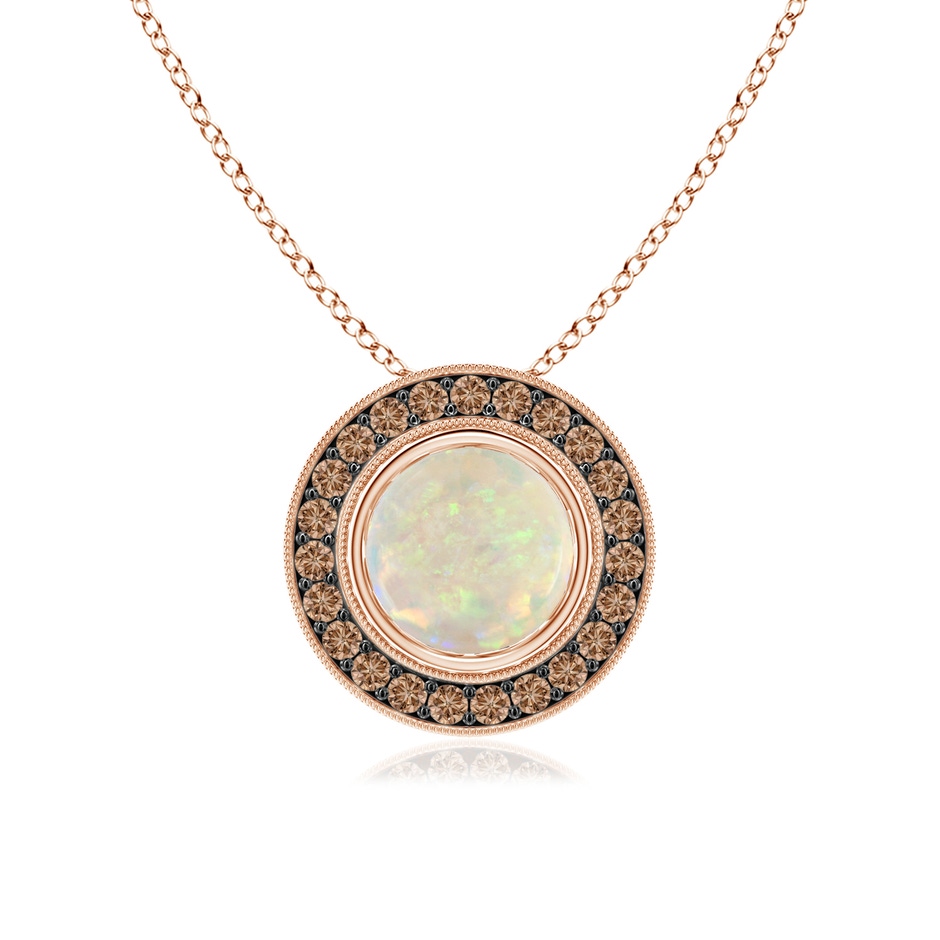 7mm AAA Bezel-Set Opal Pendant with Coffee Diamond Halo in Rose Gold 