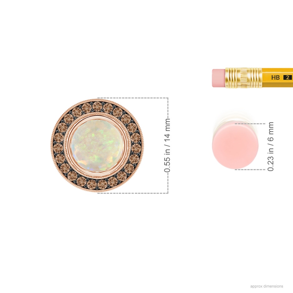 7mm AAA Bezel-Set Opal Pendant with Coffee Diamond Halo in Rose Gold ruler