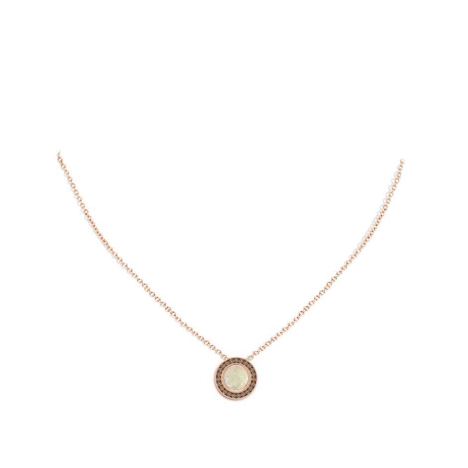 7mm AAA Bezel-Set Opal Pendant with Coffee Diamond Halo in Rose Gold pen