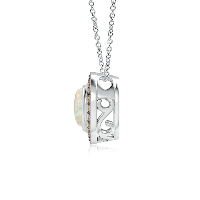 7mm AAA Bezel-Set Opal Pendant with Coffee Diamond Halo in White Gold back