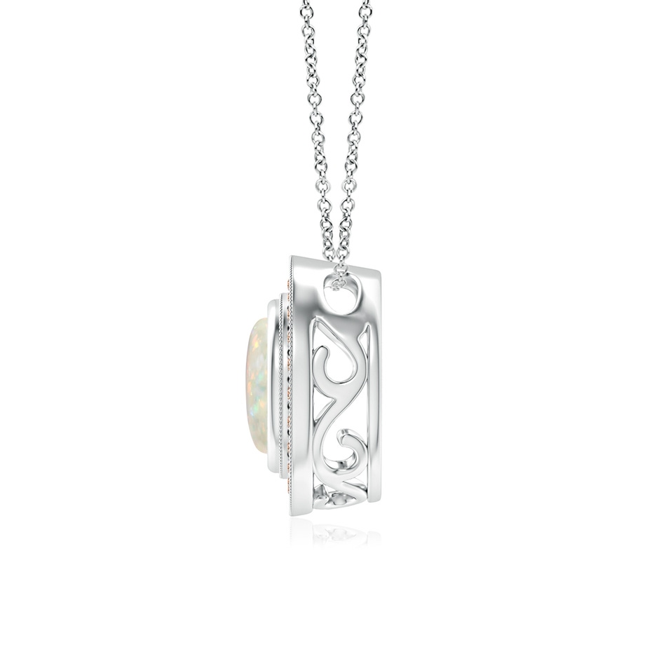 7mm AAA Bezel-Set Opal Pendant with Coffee Diamond Halo in White Gold side 199