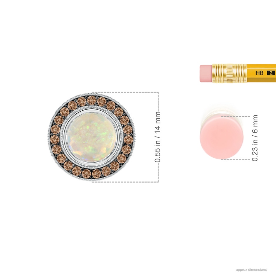 7mm AAA Bezel-Set Opal Pendant with Coffee Diamond Halo in White Gold ruler