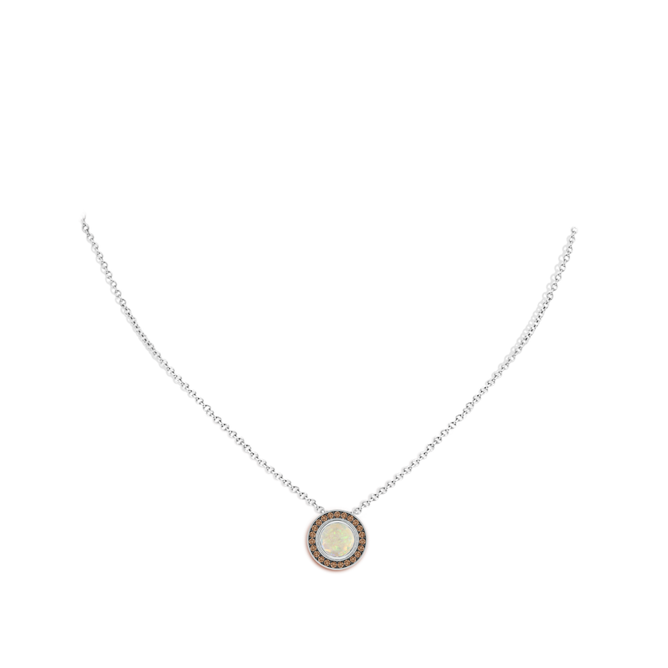 7mm AAA Bezel-Set Opal Pendant with Coffee Diamond Halo in White Gold pen