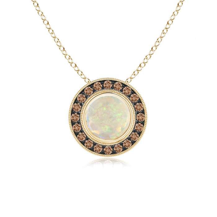 7mm AAA Bezel-Set Opal Pendant with Coffee Diamond Halo in Yellow Gold 