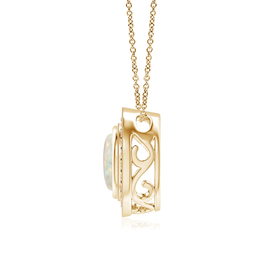 7mm AAA Bezel-Set Opal Pendant with Coffee Diamond Halo in Yellow Gold side 199