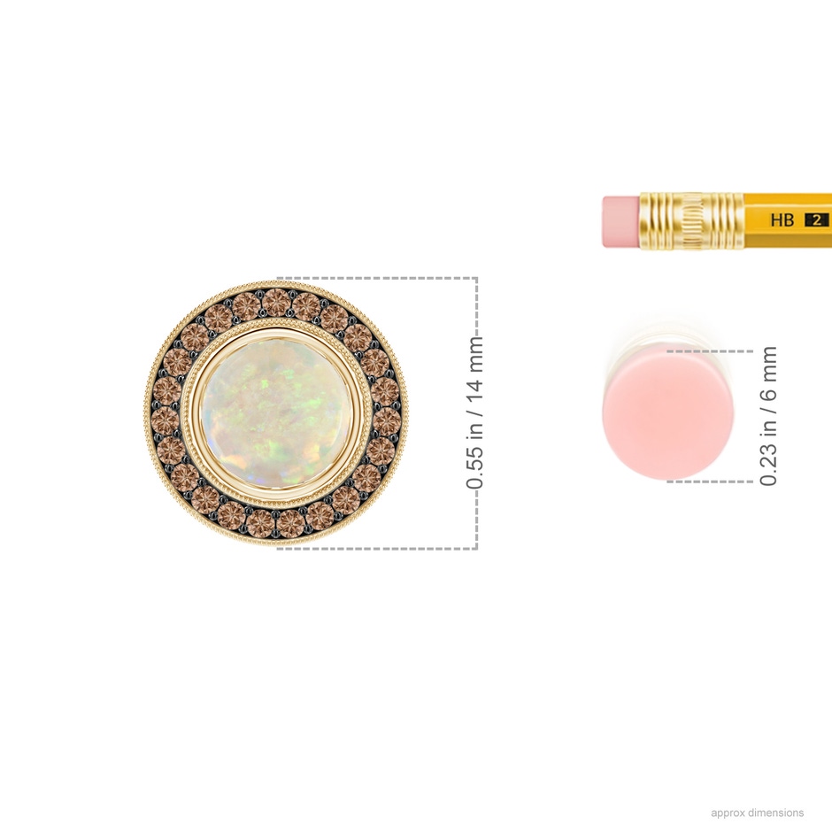 7mm AAA Bezel-Set Opal Pendant with Coffee Diamond Halo in Yellow Gold ruler