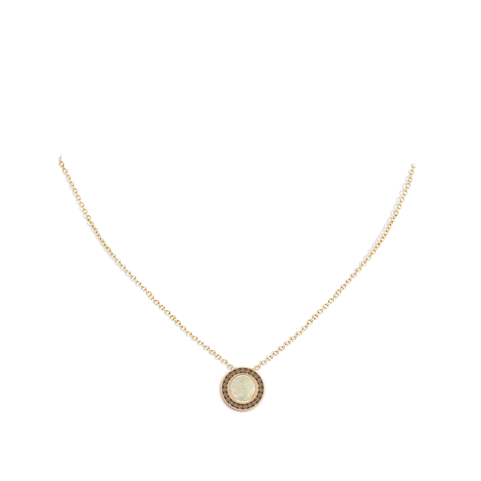 7mm AAA Bezel-Set Opal Pendant with Coffee Diamond Halo in Yellow Gold pen
