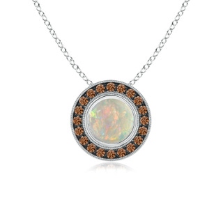 7mm AAAA Bezel-Set Opal Pendant with Coffee Diamond Halo in P950 Platinum