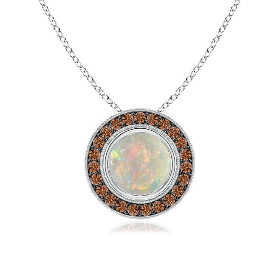 7mm AAAA Bezel-Set Opal Pendant with Coffee Diamond Halo in P950 Platinum 