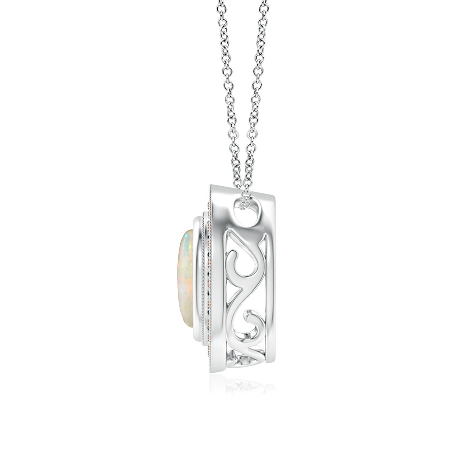 7mm AAAA Bezel-Set Opal Pendant with Coffee Diamond Halo in P950 Platinum side 199