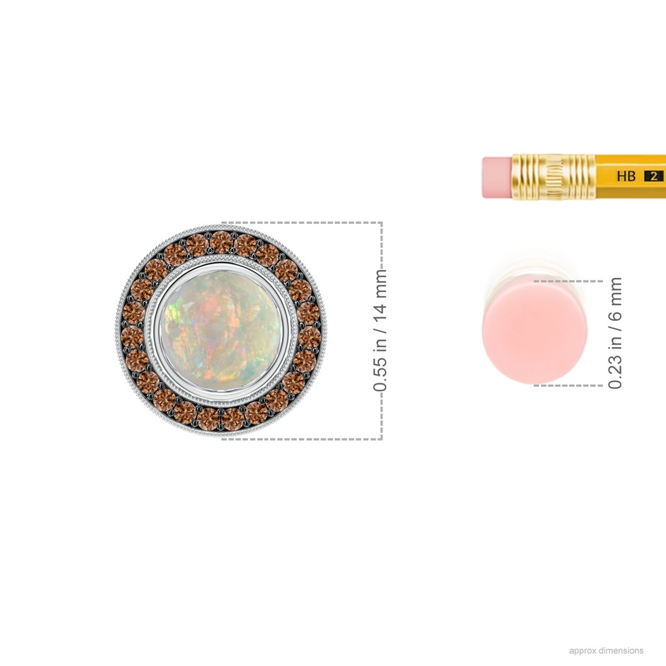 7mm AAAA Bezel-Set Opal Pendant with Coffee Diamond Halo in P950 Platinum ruler