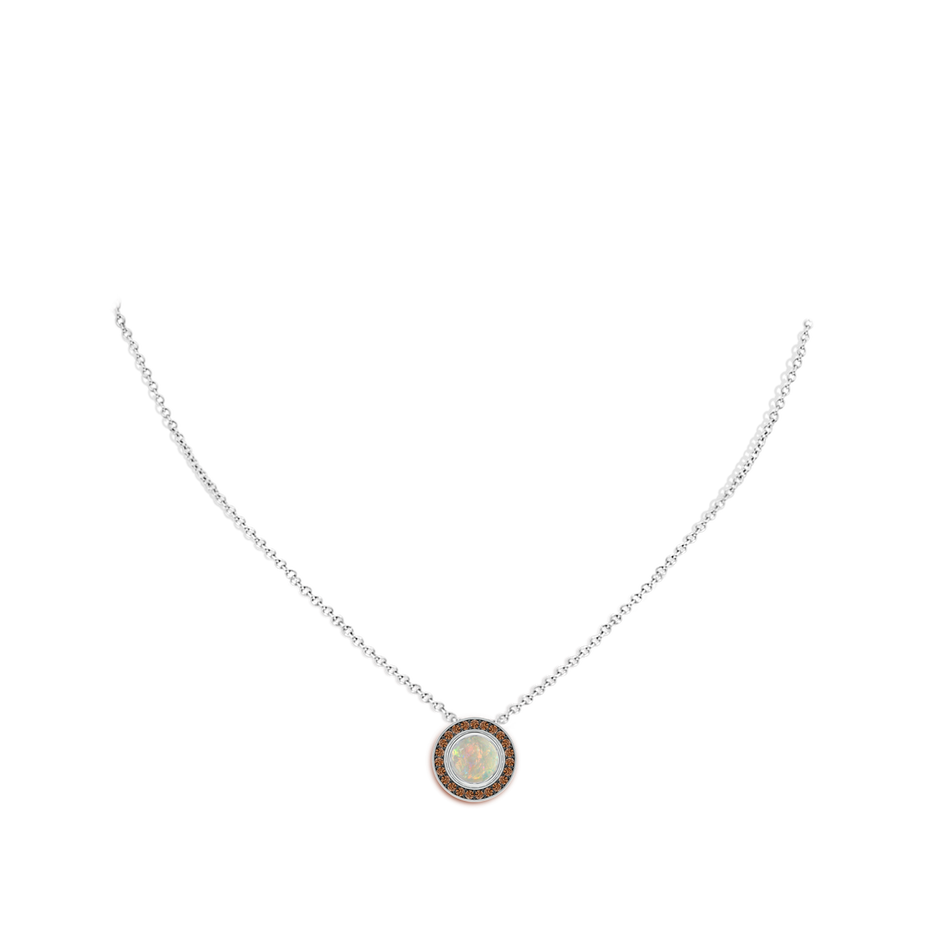 7mm AAAA Bezel-Set Opal Pendant with Coffee Diamond Halo in P950 Platinum pen