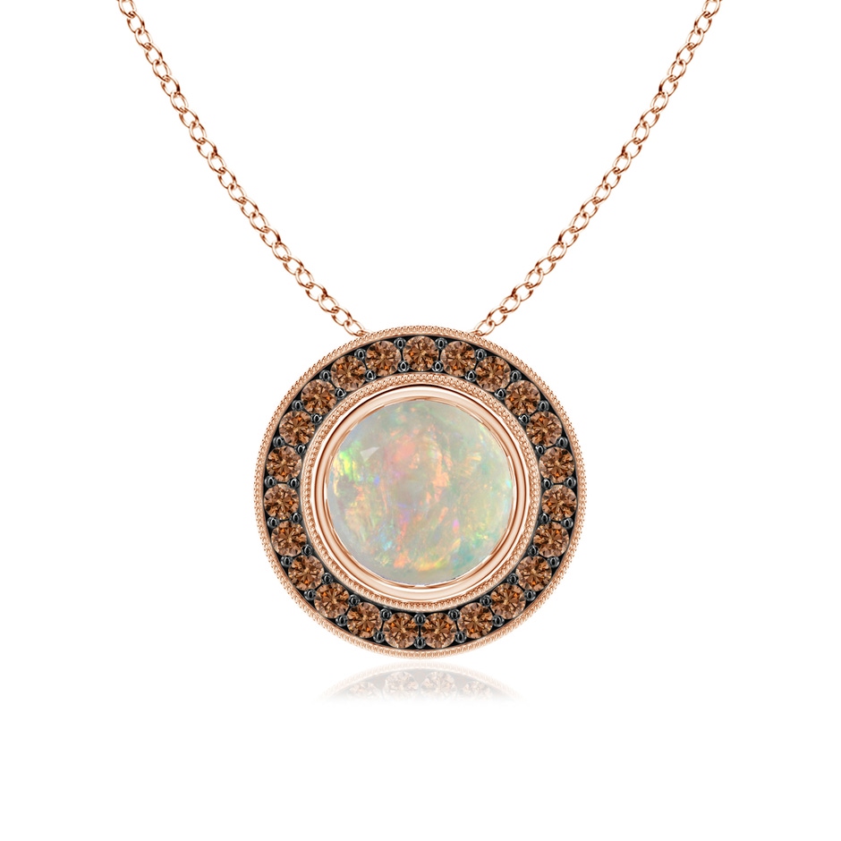 7mm AAAA Bezel-Set Opal Pendant with Coffee Diamond Halo in Rose Gold 