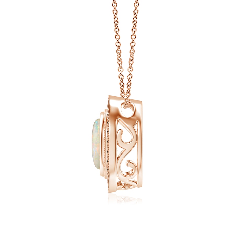 7mm AAAA Bezel-Set Opal Pendant with Coffee Diamond Halo in Rose Gold side 199