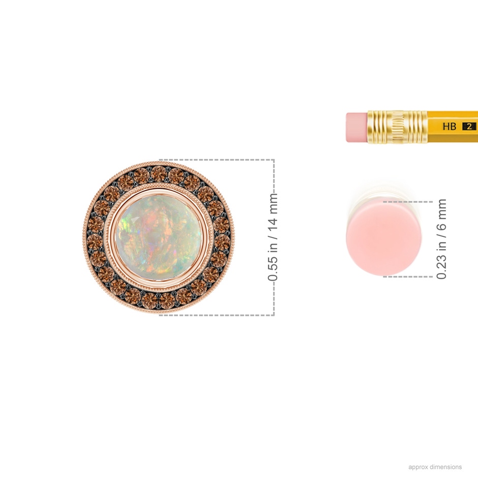 7mm AAAA Bezel-Set Opal Pendant with Coffee Diamond Halo in Rose Gold ruler