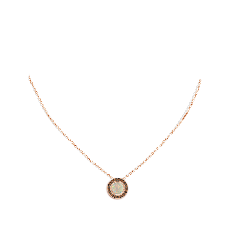 7mm AAAA Bezel-Set Opal Pendant with Coffee Diamond Halo in Rose Gold pen