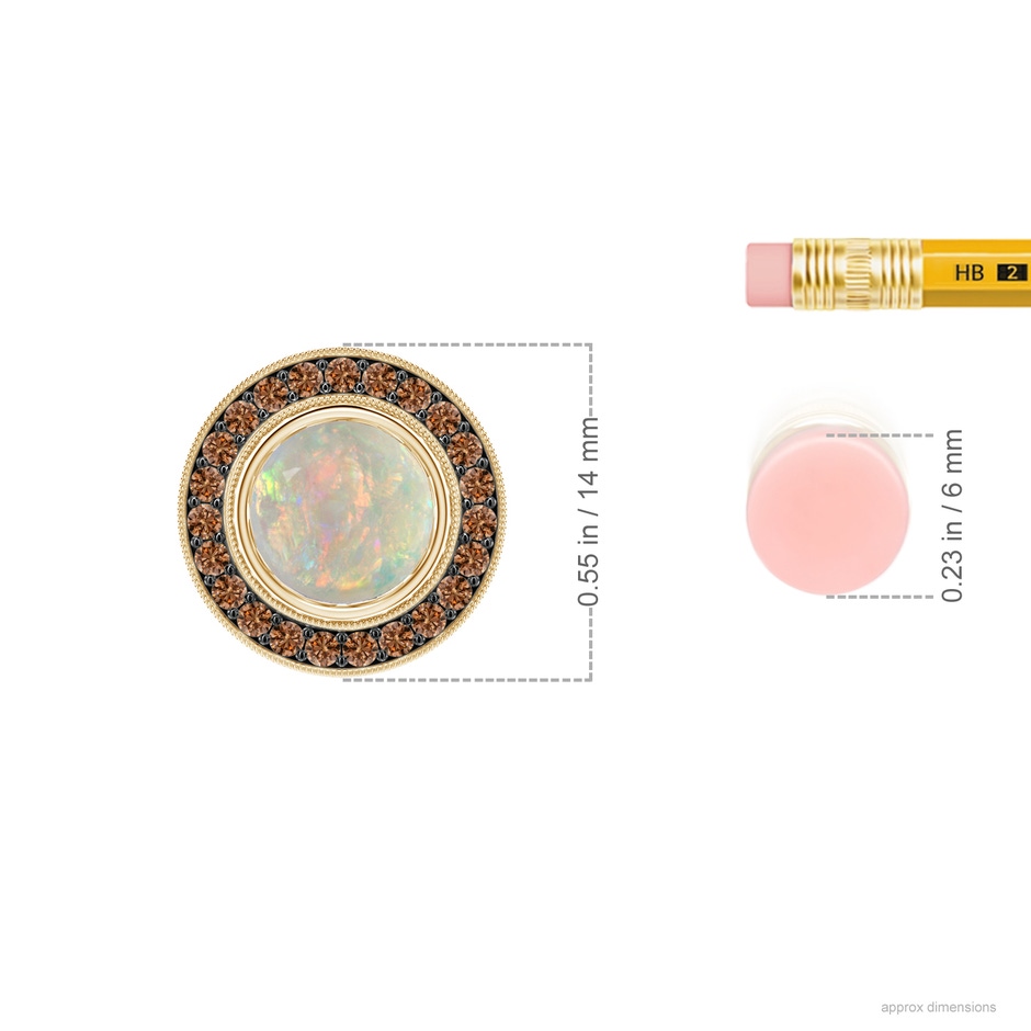 7mm AAAA Bezel-Set Opal Pendant with Coffee Diamond Halo in Yellow Gold ruler