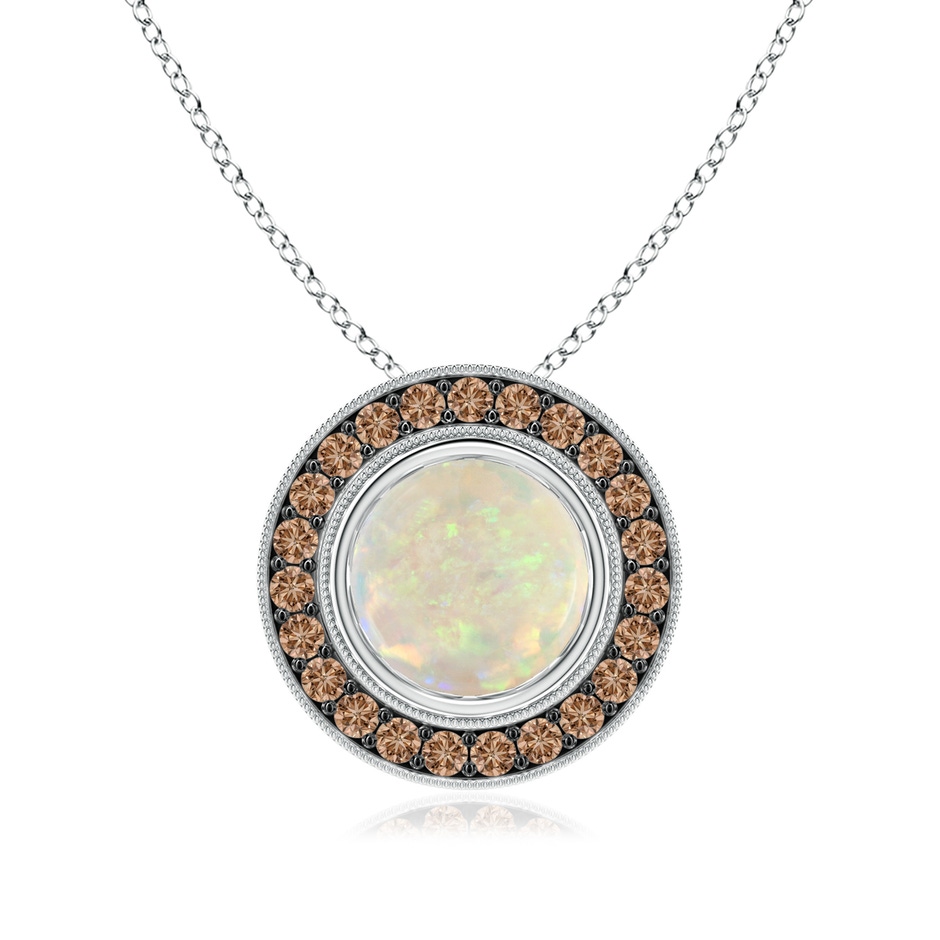 8mm AAA Bezel-Set Opal Pendant with Coffee Diamond Halo in White Gold 