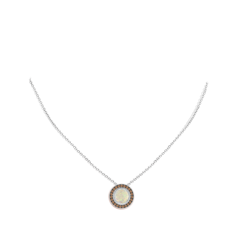 8mm AAA Bezel-Set Opal Pendant with Coffee Diamond Halo in White Gold pen