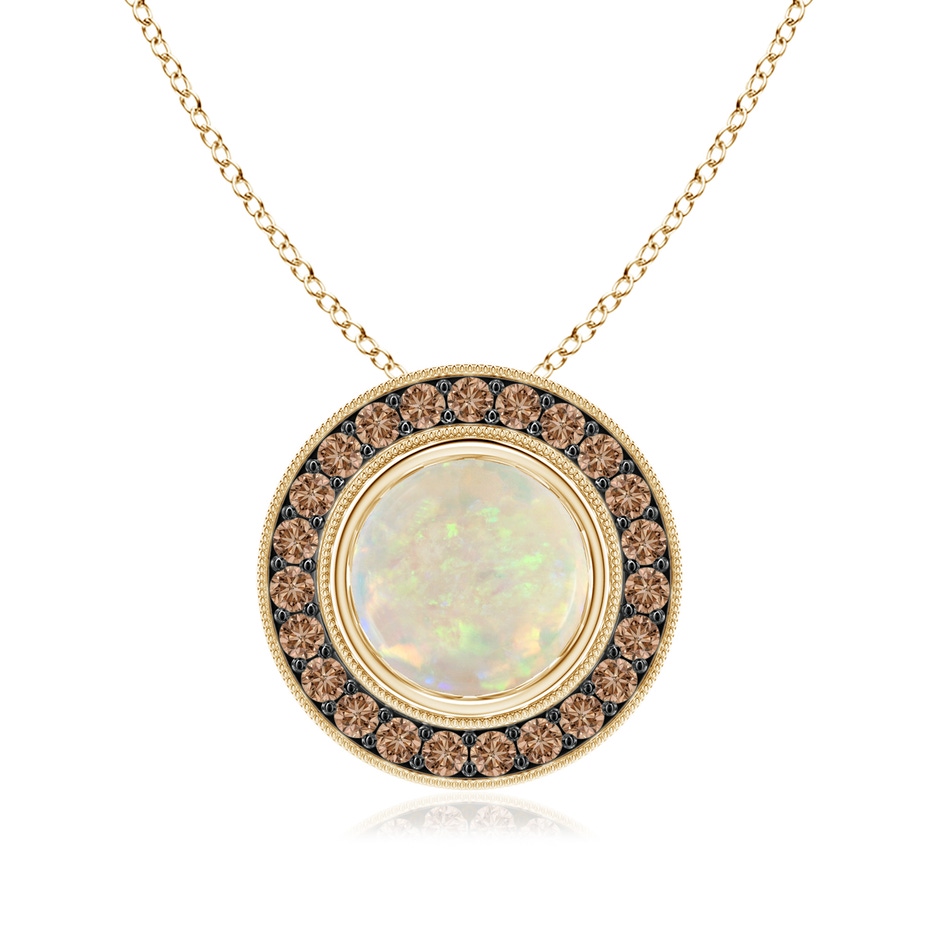 8mm AAA Bezel-Set Opal Pendant with Coffee Diamond Halo in Yellow Gold 