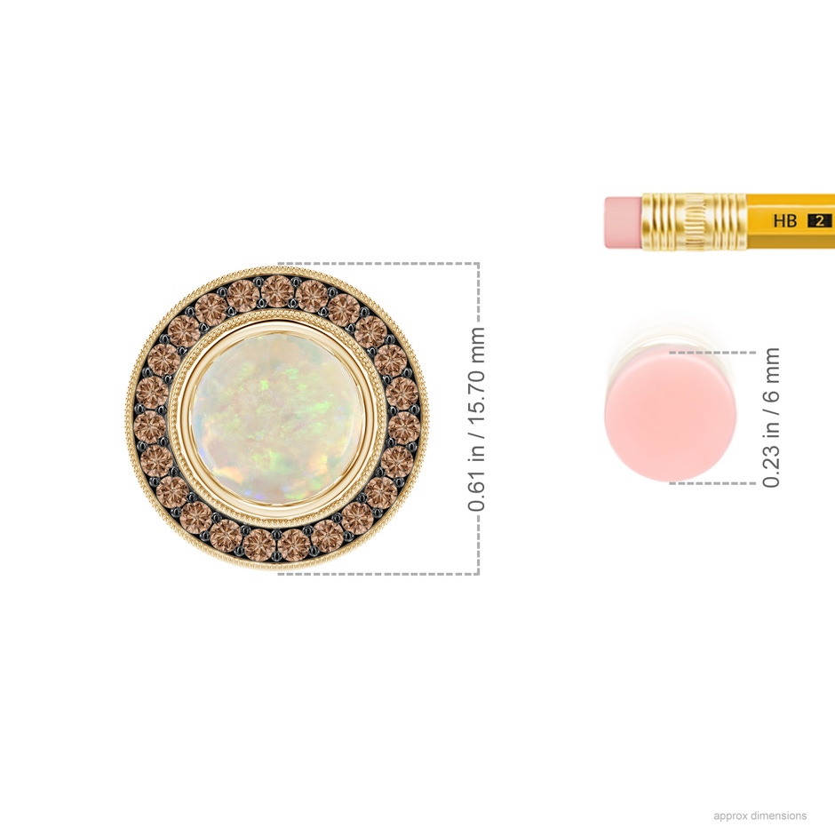 8mm AAA Bezel-Set Opal Pendant with Coffee Diamond Halo in Yellow Gold ruler
