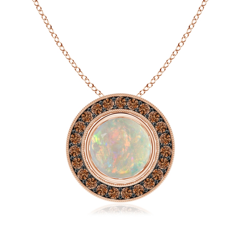 8mm AAAA Bezel-Set Opal Pendant with Coffee Diamond Halo in Rose Gold 