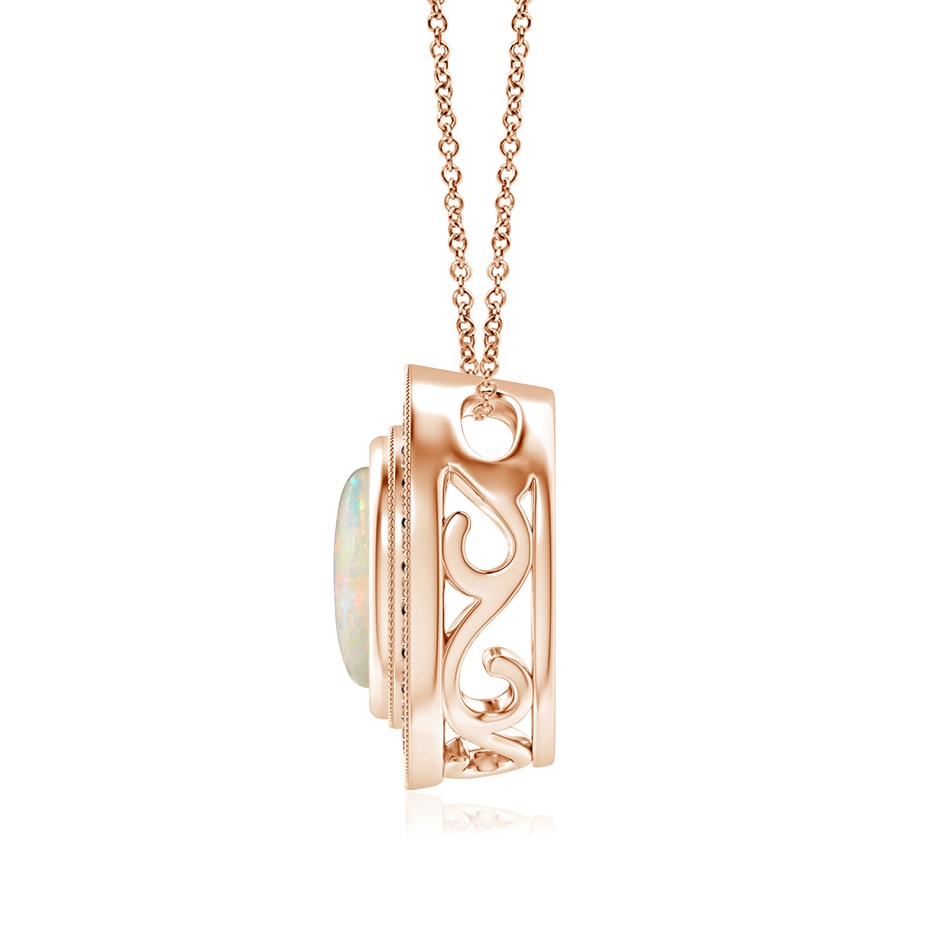 8mm AAAA Bezel-Set Opal Pendant with Coffee Diamond Halo in Rose Gold side 199
