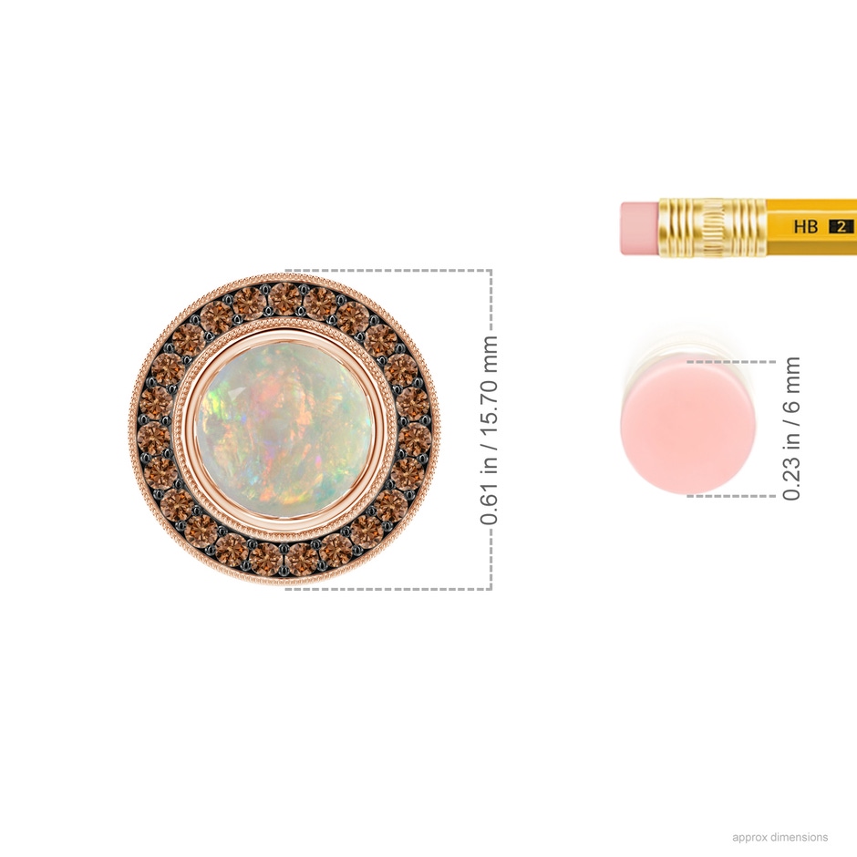 8mm AAAA Bezel-Set Opal Pendant with Coffee Diamond Halo in Rose Gold ruler