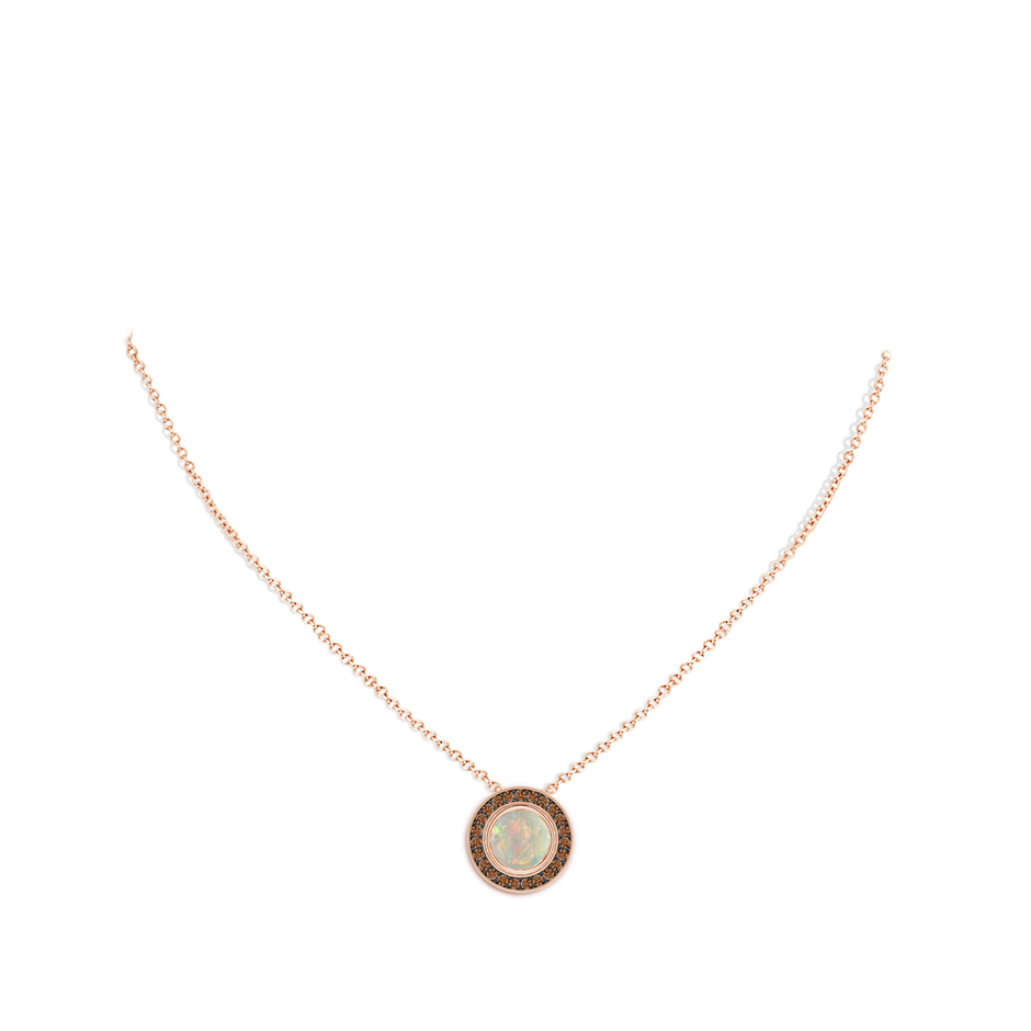 8mm AAAA Bezel-Set Opal Pendant with Coffee Diamond Halo in Rose Gold pen