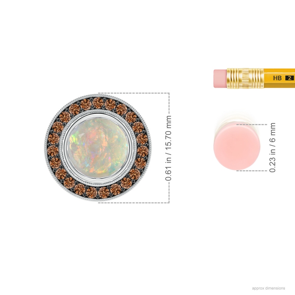 8mm AAAA Bezel-Set Opal Pendant with Coffee Diamond Halo in White Gold ruler