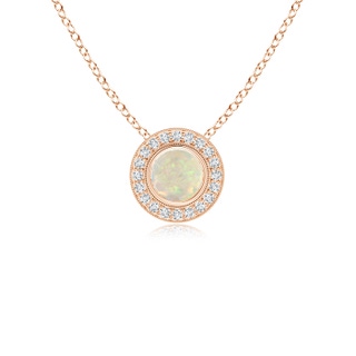5mm AAA Bezel-Set Opal Pendant with Diamond Halo in Rose Gold