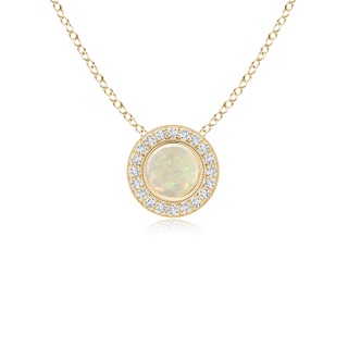 5mm AAA Bezel-Set Opal Pendant with Diamond Halo in Yellow Gold