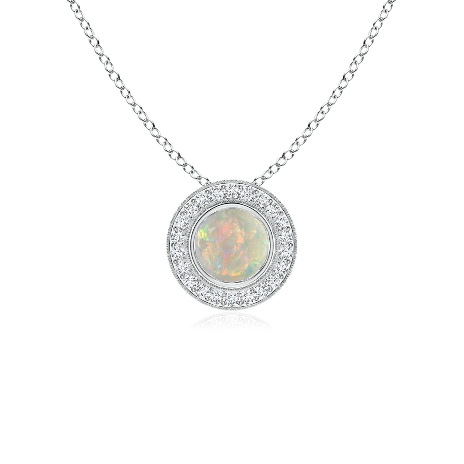 5mm AAAA Bezel-Set Opal Pendant with Diamond Halo in P950 Platinum
